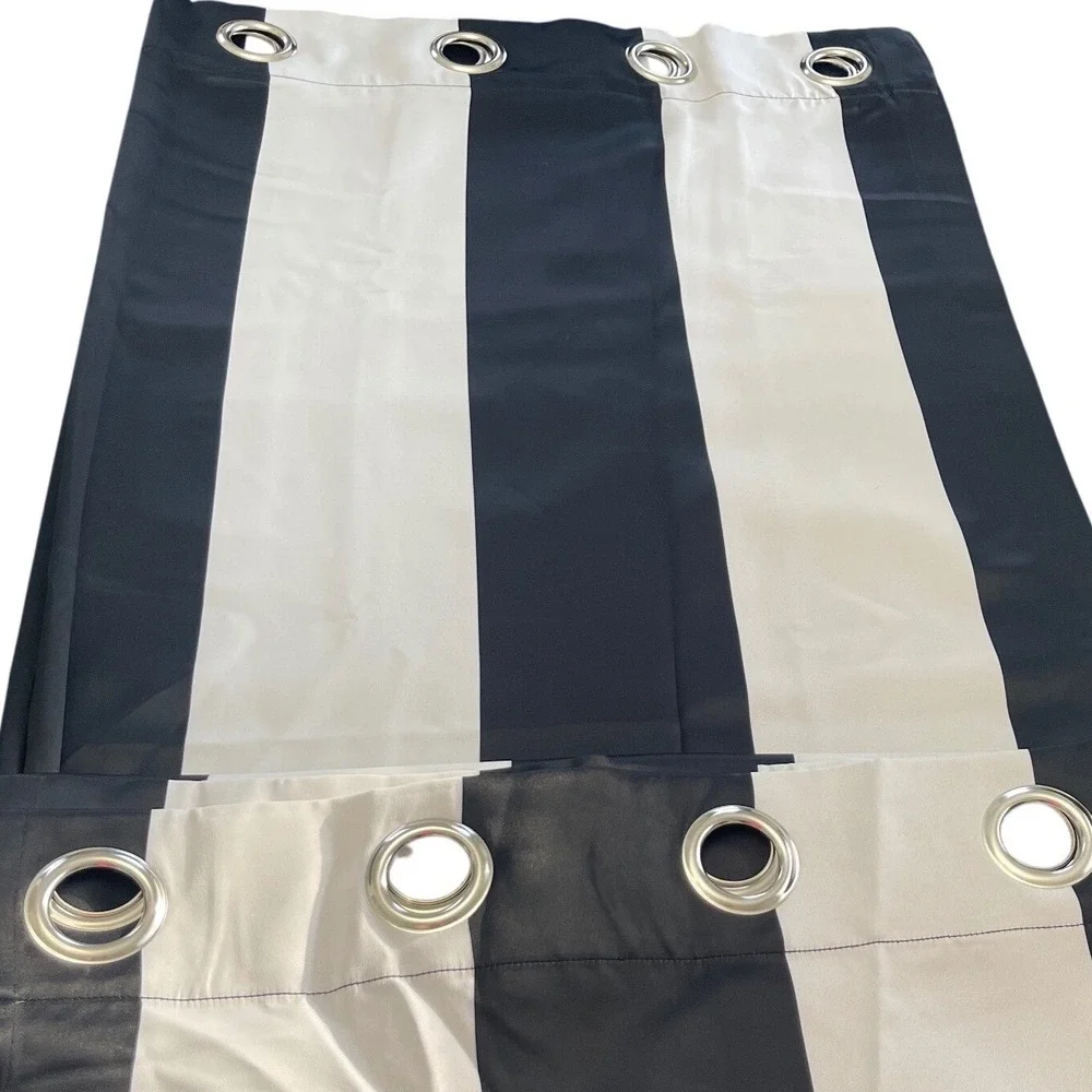 Black White Vertical Stripe Grommet Curtain Panel Set 48